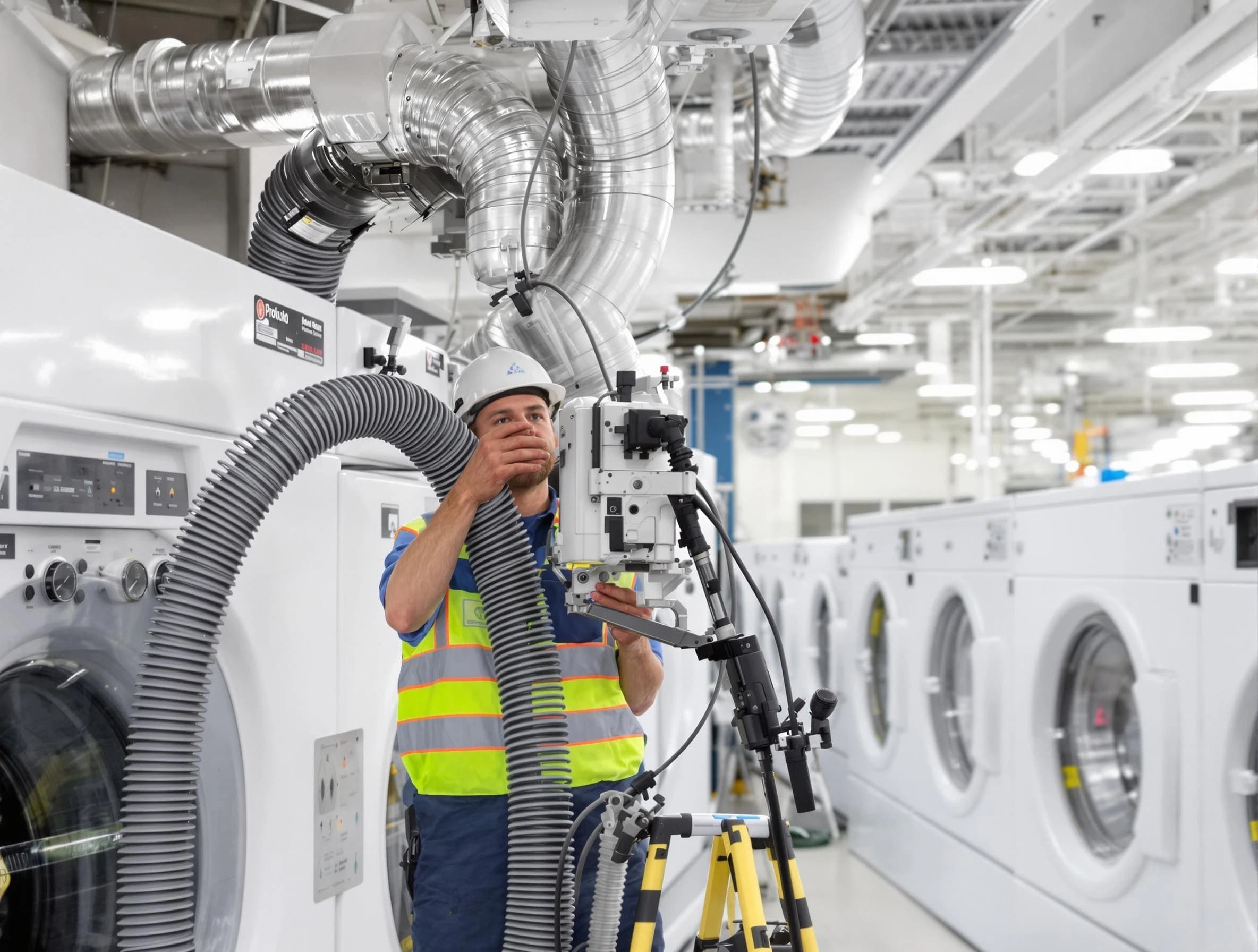 McCalla Dryer Vent Cleaning team performing commercial-grade dryer vent cleaning at a business facility in McCalla