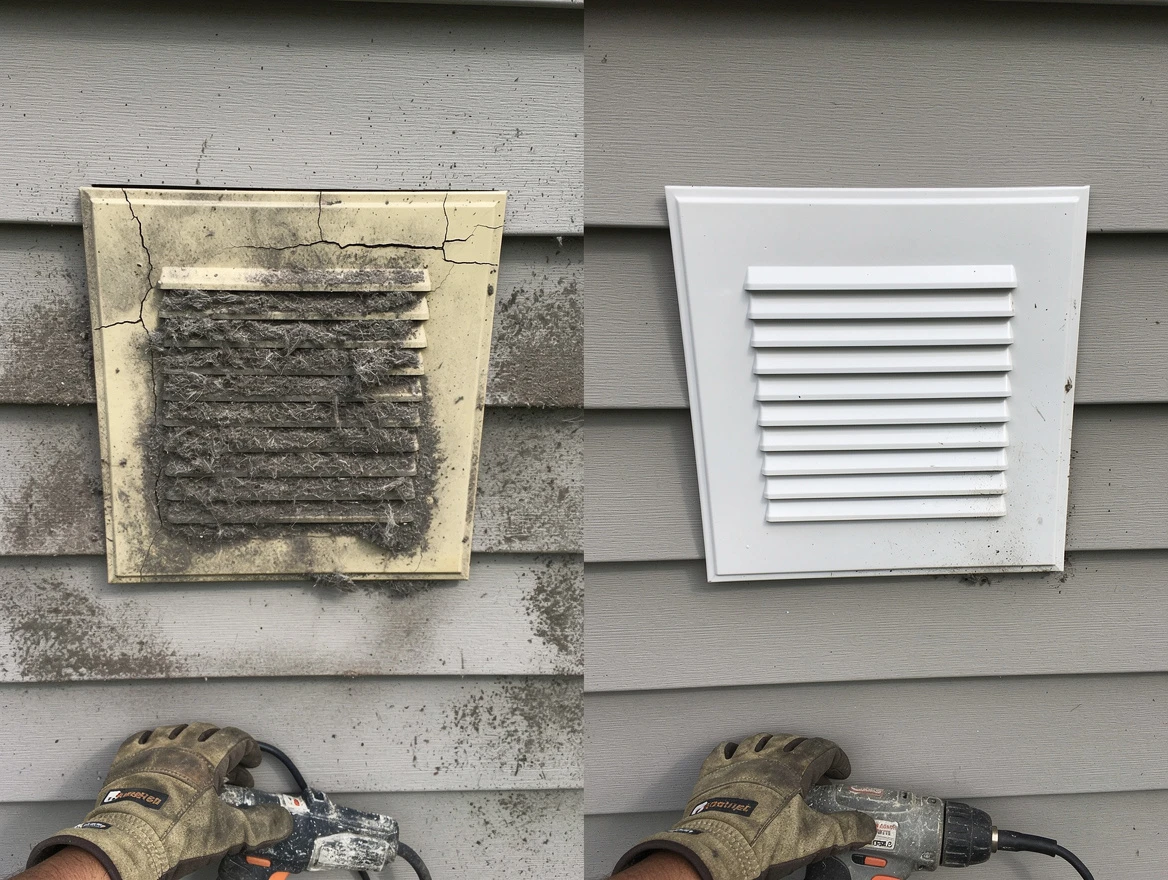 McCalla Dryer Vent Cleaning technician installing high-quality dryer vent cover at a residential property in McCalla