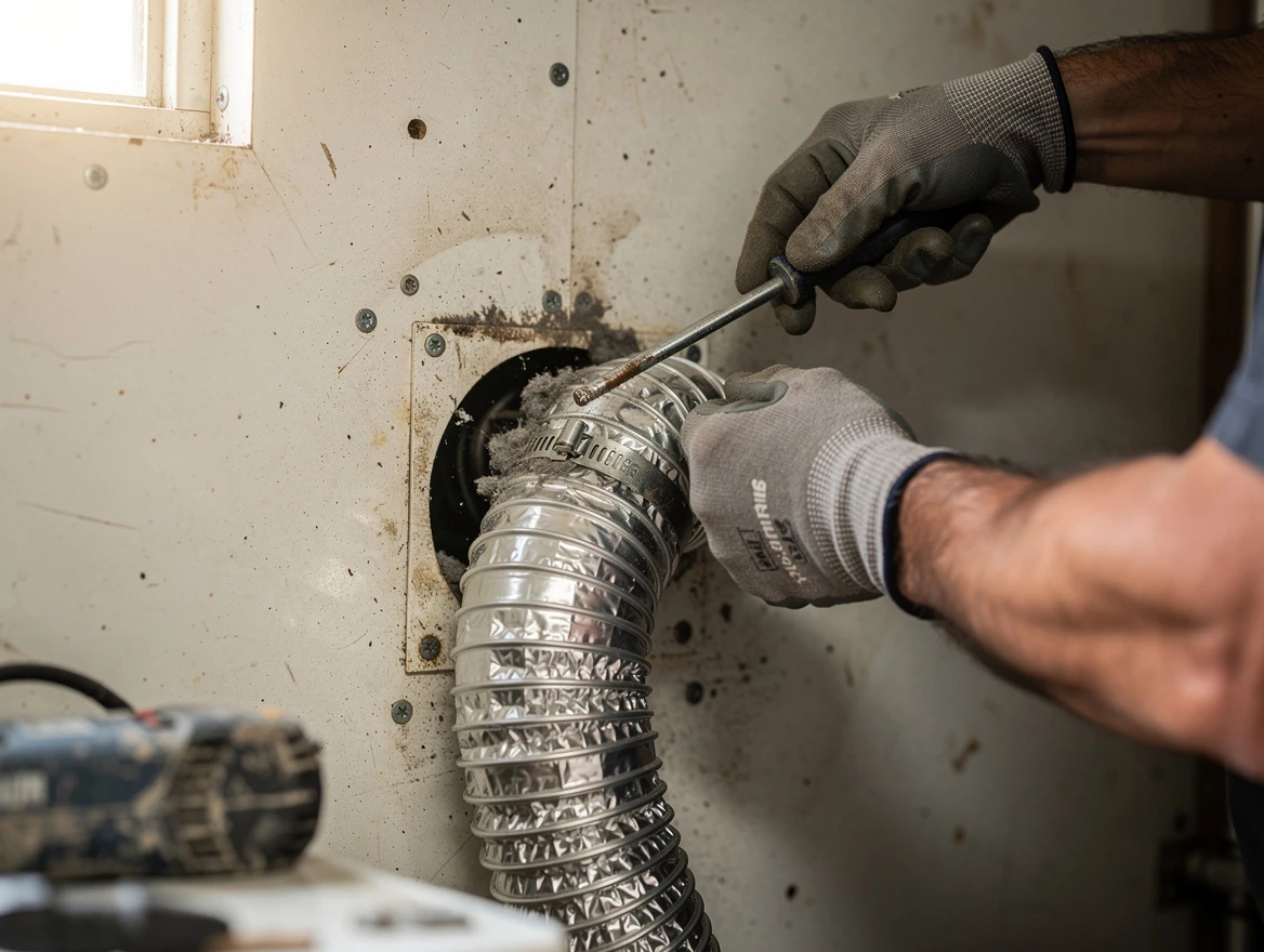 McCalla Dryer Vent Cleaning technician performing precise dryer vent hose installation in McCalla